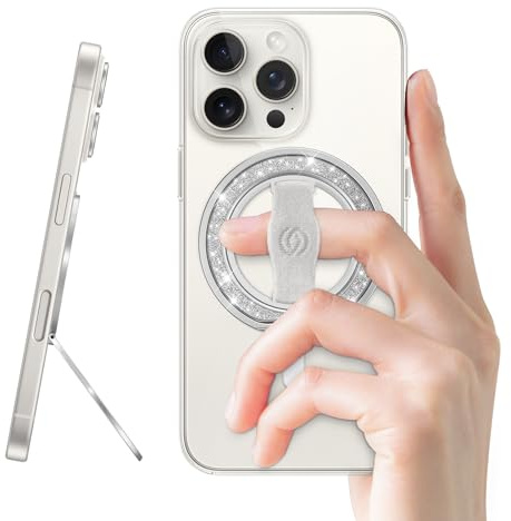 [Stilvolles Funkeln] EWA MagOne für Magsafe Handy-Griff-Ständer [austauschbare elastische Fingerschlaufe], Mag-Safe-Ringhalter, magnetisches Handy-Zubehör für iPhone 17, 16, 15, 14, 13, 12 -(Glitzer)
