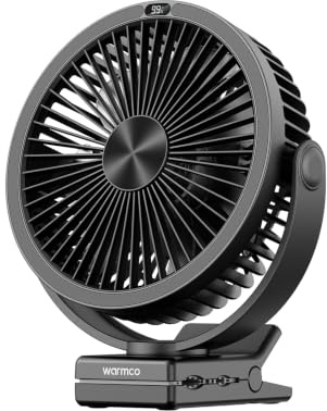 Warmco 10000mAh Portable Clip on Fan, 8 Inch Rechargeable Battery Operated Desk Fan with Strong Clamp & Hook, 360° Rotation & 4 Speeds, Quiet Cooling for Camping, Bedroom, Golf Buggy, Treadmill