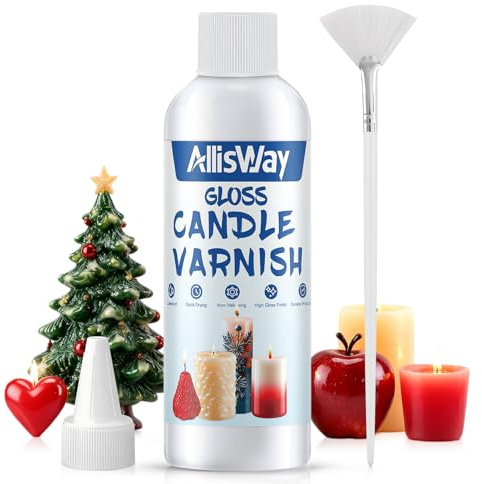 AllisWay Kerzenlack, Gloss Varnish, Klarlack für Kerzen, Hochglanzlack für Kerzen mit Bürste, Kerzenlack für Wasserschiebefolie Wasserfest, Verleiht Glanz, Farbfixierend, 200 Ml