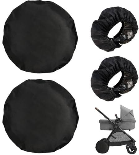 Kinderwagen Reifen Überziehe,Wasserdichte Staubdicht Buggy Radabdeckung | Rain Winter Stroller Radschutzhülle Cover,Räder Regenschutz,für Garage Halten Auto und Wohnraum Sauber,Schwarz,4 Stück