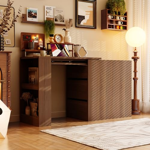 Caldion Schreibtisch mit Schubladen Eckschreibtisch mit Schubladenschrank Schreibtisch in L- und U-Form, Kommode mit verstellbarem Tisch 150x45x75cm Braun