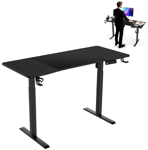 ACXIN 140 x 60 cm elektriskt höjdjusterbart skrivbord, kolyta och typ-C laddningsport, spelbord med minnesfunktion, PC arbetsplats, ståsäte bord, kontorsbord, svart