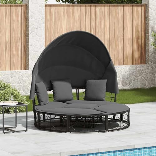 KKHOMEI Sonneninsel mit Dach- Poly Rattan Lounge - Liegeinsel Outdoor - Sonneninsel Outdoor Wetterfest - Couchliege Garten - Sunbed - Schwarz