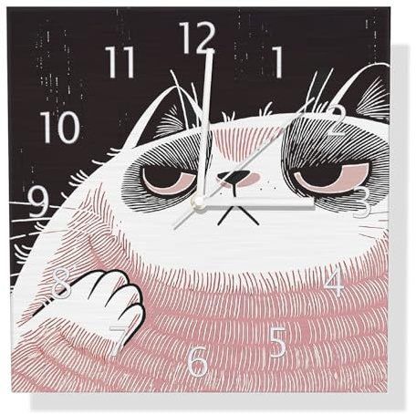 Wallario Design Wanduhr Schmollende Katze aus Aluverbund, Alu-Uhr Größe 30 x 30 cm, weiße Zeiger mit Metalloptik