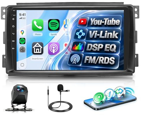 Rimoody Autoradio per Mercedes Benz Smart Fortwo 451 2005-2010 Wireless Carplay Android Auto You-Tube Vi-Link Bluetooth FM/RDS DSP EQ, 9 Pollici Touchscreen Radio Mirror Link SWC Telecamera Posteriore
