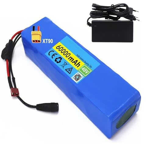 Batteria per ebike da 48 V 60 Ah, pacco batteria al litio per motore di bicicletta elettrica/scooter da 1000 W, 750 W, 500 W con BMS integrato, pacco batteria per bici elettrica con caricabatterie T