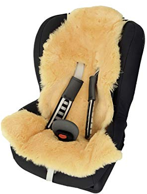Baby Lammfell für Buggy/Kinderbett Kindersitz-Einlage in Naturform 80x50 cm mit Gurtöffnungen