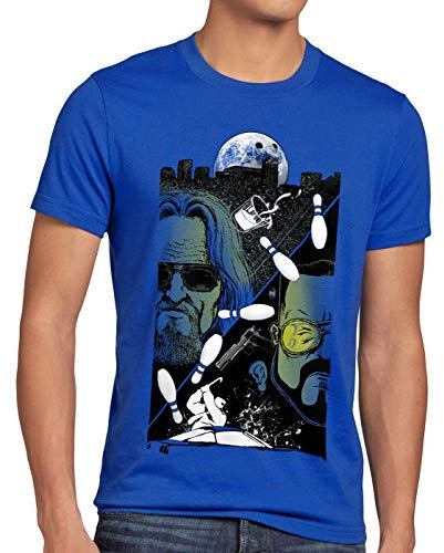 style3 The Dude T-Shirt Herren Lebowski Bowling Bowler Big Rude, Größe:L, Farbe:Blau