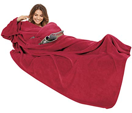 Gözze - Premium Kuscheldecke mit Ärmeln und Brusttasche, 150 x 240 cm - Rot