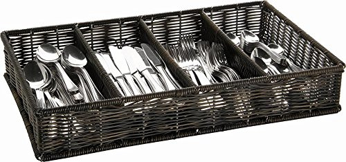 APS 11966 Besteckbehälter GN 1/1, 53 x 32,5 cm, Höhe 9 cm, Polypropylen, schwarz/braun, 4 Mulden, in Handarbeit geflochten