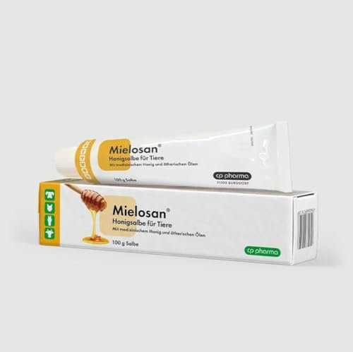 cp-pharma Mielosan Honigsalbe | 100 g | Hautpflege für Tiere | Medizinischer Honig und ätherische Öle in fettiger Salbengrundlage | Zur hygienischen Regeneration gereizter Haut
