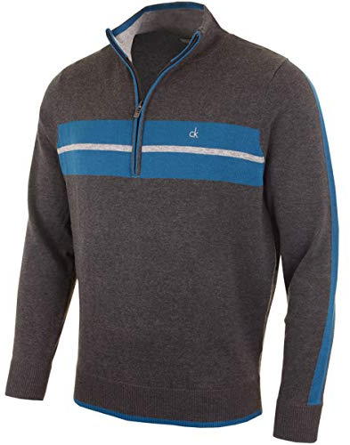 Calvin Klein Golf Mens CK Vertex 1/2 Zip Stripe Sweater - Charcoal - XXL