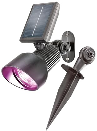 Esotec Solarstrahler RGB für Garten, Solar Spot außen Farbwechsel 102134 | Solarstrahler RGB, 7 Lichtfarben, Farbwechsel, LiFePO4 Akku wechselbar, Alugehäuse, Wand- & Bodenmontage, IP44 Gartenstrahler