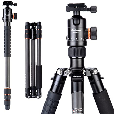 Fotopro 64 Pulgada Trípode Monopié, Cámara Trípode Fibra de Carbono, Trípode Ligero con Rótula para DSLR Canon, Nikon, Sony, Carga hasta 12KG, Negro
