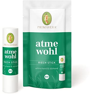 PRIMAVERA Atmewohl Riech Stick bio 6 x 0,8 ml - Eukalyptus- und Pfefferminzduft - Aromatherapie für Unterwegs, ätherische Öle - vegan
