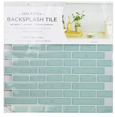 YöL Sea Glass Backsplash Tiles Peel & Stick 4pcs Teal Blue Kitchen Bathroom Wall Self Adhesive Stickers