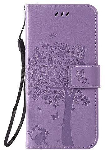 Nokia 1.3 Phone Case Shockproof Flip Folio PU Leather Wallet Cover Cat & Tree Embossed Soft TPU Bumper Slim Shell Protective Case for Nokia 1.3 with Magnetic Closure Stand Card Holder - Lavender