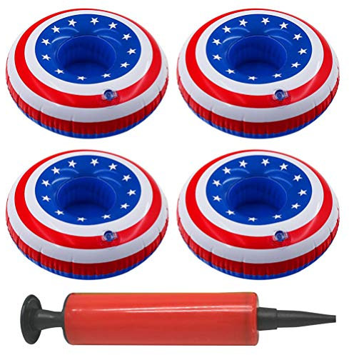 5Pezzi Portabibite Gonfiabile Set con Pompa di Aria per Piscina, Portabicchieri Gonfiabile con Motivo a Stelle Blu, Portabicchieri per Feste in Piscina