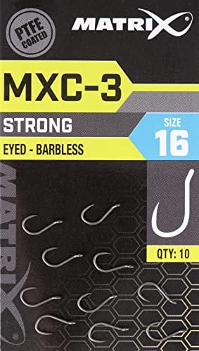 Matrix MXC-3 Size 18 Barbless Eyed Super Sharp PTFE Coated Hooks for Pellets Corn Boilies
