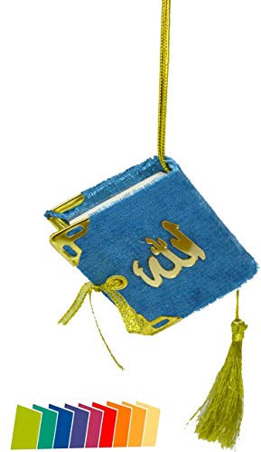 Islamische Auto Rückspiegel Anhänger Kleiner Koran Schutz Innenspiegel Auto Spiegel PKW Arabisch Dekor Geschenk (Türkis)