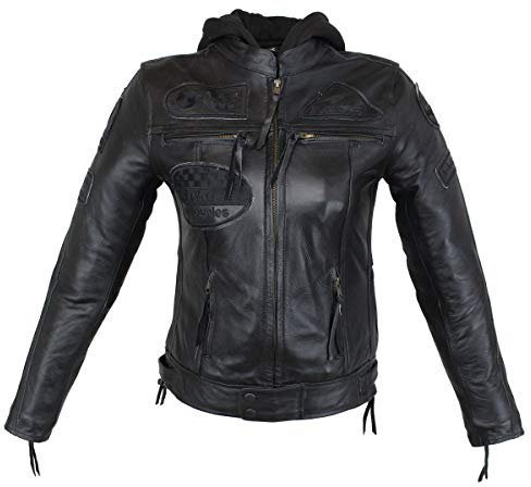 Euro Stars Damen Motorradjacke, Biker Lederjacke, Schwarz, M