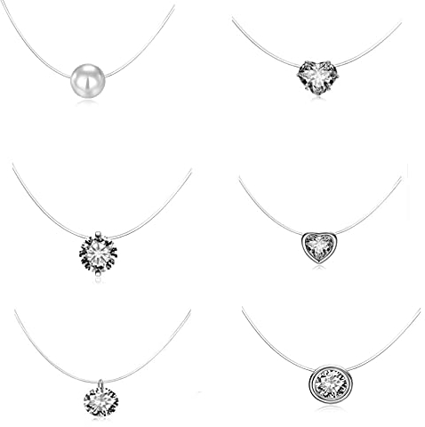 6 Pezzi Collana in Nylon con Zirconi Cubici, Collana Collana Trasparente, Collana di Perle Trasparenti in Zircone, per Eventi Regalo, Matrimoni, Benefici per i Dipendenti (Argento)