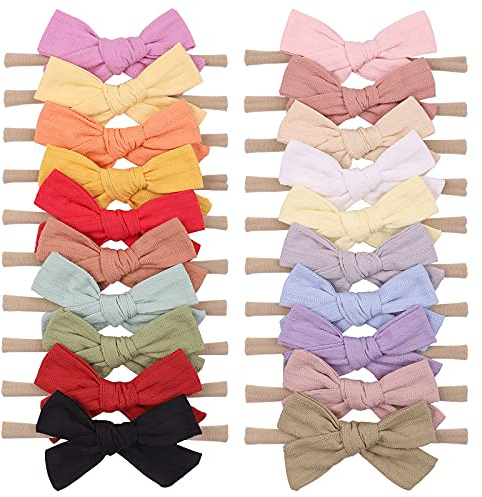 jollybows 20pcs Baby Girls Cotton Hair Bows Headbands Nylon Hair Bands Elastic Hair Accessories for Newborn Kids Infants Toddlers