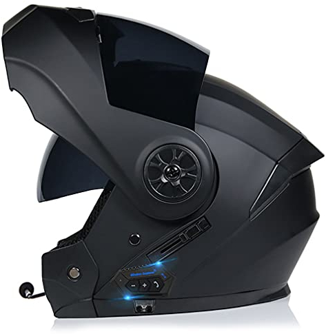 QXFJ Bluetooth Motorrad Integrierter Helm Mit Doppelvisier Motorradhelm Klapphelm Integralhelm DOT/ECE Genehmigt Motorrad Full Face Helm Rollerhelm Anti-Fog-Doppelspiegel Sturzhelm Unisex