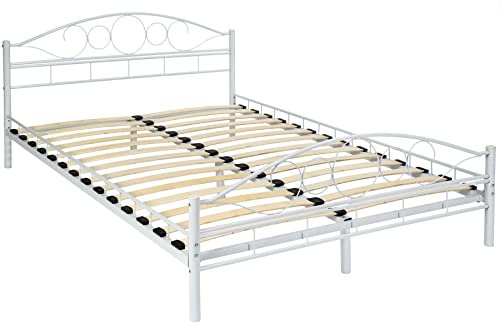TecTake® Cadre de lit avec sommier en Bois 140x200 cm Cadre en Acier laqué époxy Lit Double 2 Personnes Adulte, ado ou Enfant Chambre Adulte Moderne Meuble Chambre pour Matelas 140x200