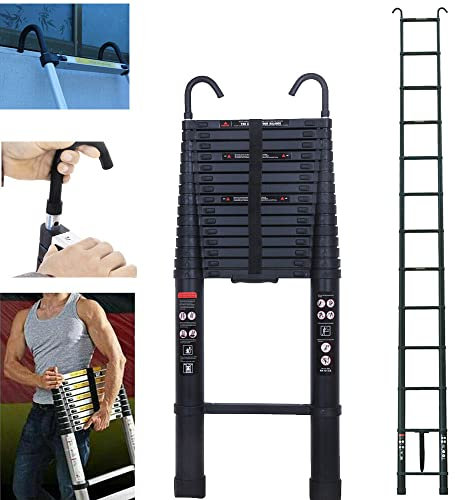 Telescopic Ladder Folding Ladder 6.2 m Aluminium Sliding Ladder Non-Slip Extension Ladder for Motorhome/Attic/Office/Warehouse Easy to Carry, EN131, 150 kg Load Capacity