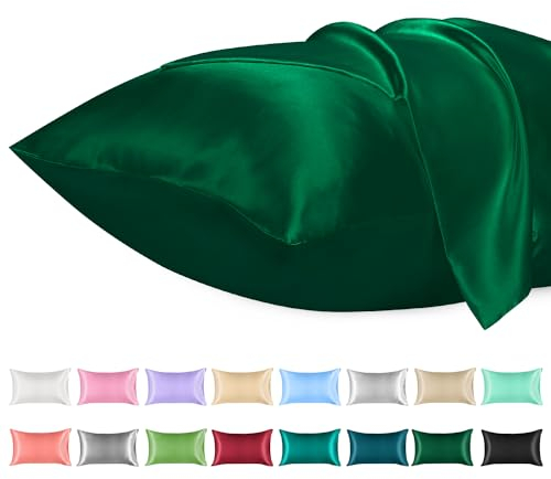 Lirex Satin Kissenbezug, 2er Pack Weiche Volltonfarbe Mikrofaser Seide Kissenbezug, Umschlag Verschluss Knitterfrei Verblassen Beständig Atmungsaktiv (Grün, 40 x 80 cm)