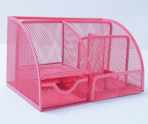 Sinxioer Desk organizer Schreibtisch Organizer,Mesh Metall Büroablage mit Stiftehaltern & Schublade, 6 Sortierfächer für Stifte, Stifthalter, Hefter,Haftnotizen, Multifunktions -Organisator