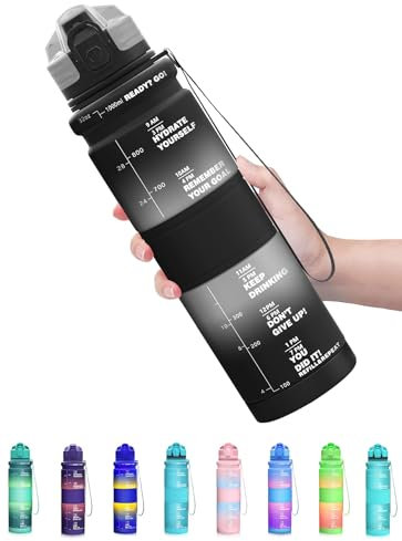 Coolfel Borraccia 1 litro/500ml, Bottiglia d'acqua Motivazionale con Segni di Tempo, Borraccia Palestra A Prova di Perdita senza BPA Plastica per Bambini, Scuola, Ciclismo Sportiva, Sport