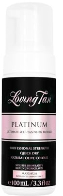 Loving Tan Platinum Self Tanning Mousse, Dark -Streak Free, Natural Looking, Professional Quality Self Tanner -5+ Self Tan Applications per Bottle, Naturally Derived DHA- 3.3 Fl Oz -Packaging May Vary