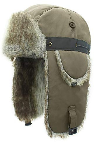nster Winterhüte, Bomberhut Aviator-Hut-Trooper-Trapper-Hut-Faux-Fell t Ohrklappen und Kinnriemen Bomber-Hut
