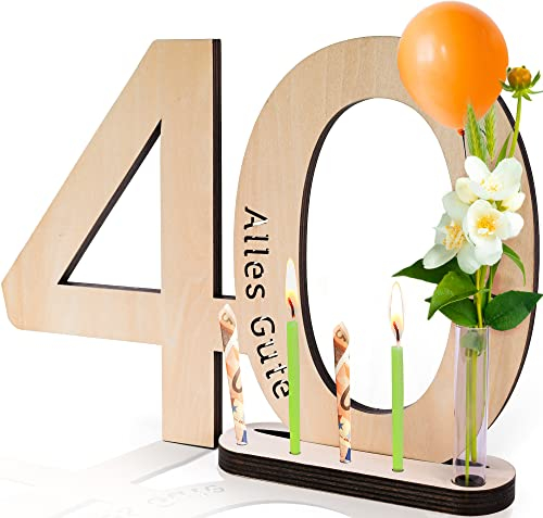 Milula Studios Holz-Zahl - 40 Geburtstag Frauen & Männer - Gästebuch Geburtstag als Personalisierbares Geschenk - 40 Geburtstag Deko