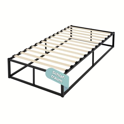 HAGO24 Metallbett 90x200 cm in Schwarz I Hochwertiges Bettgestell mit Lattenrost I Stilvolles Einzelbett in 90x200cm I Ideal als Jugendbett & Gästebett I Langlebiges Metall Bett mit Lattenrost