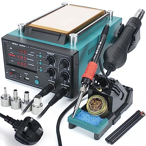 YIHUA 853AAA-I Soldering Iron Hot Air Rework Station with Suction LCD Screen Separator 3-in-1 with 5V USB Port(UK Plug)