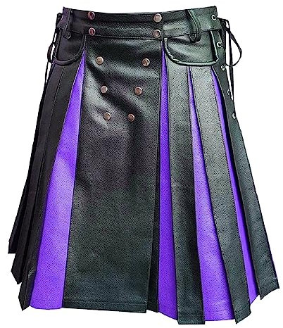 Kilt Tradizionale Uomo Moda Gonna scozzese Nuovi Uomini Gonna Utility Maschio Classico Retro Gonna Medievale Scozia Gonne a pieghe Giunzione Kilt scozzese, F1 viola, S