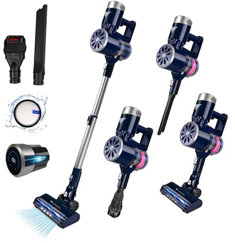 Filter Queen Cordless Vacuum Cleaner, 6-in-1 Stick Vac with Powerful Suction, Touch Screen LED Controls, Detachable Battery, for Quick Cleaning Hard Floor, Carpet, Pet Hair