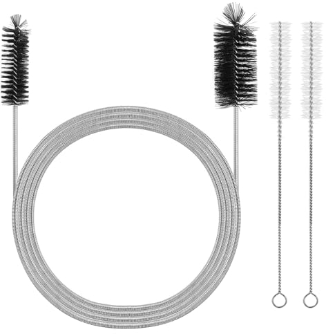 Spazzola flessibile per la pulizia (doppia testa), 3 spirali per la pulizia dei tubi, 155 cm, in acciaio inox, spazzola di scarico per la pulizia dei tubi di scarico della cucina, colore nero