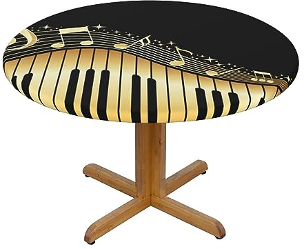 LAMAME Novel Music Note bedruckte Tischdecke, elastische Seitentischabdeckung für runden Esstisch
