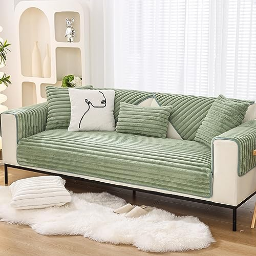 ZCXRYFL Sofa üBerzug 1 2 3 4-Sitzer L/U-Eck-Universal Schonbezug PlüSch SofaüBerwurfe Rutschfester Sofa Abdeckung Katzen Und Hunde Schutzunterlage Wohnzimmerteppich Baby-Krabbeldecke(110X240cm,Green)