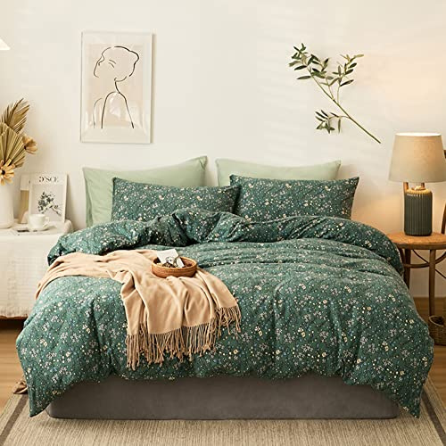 HighBuy Jersey-Bettwäsche-Set aus Baumwolle, für Doppelbett, Größe XL, grünes Blumenmuster, 100% T-Shirt, Bequeme Bettwäsche-Sets, superweich, Garten-Chic, gestrickte Baumwolle, Bettdeckenbezug