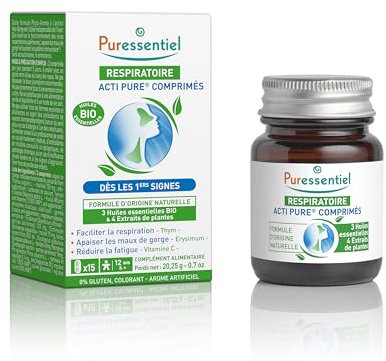 Puressentiel - Respiratoire - Comprimés Acti Pure - Huiles essentielles, Extraits de plantes, Vitamine C - Facilite la respiration, apaise les maux de gorge, réduit la fatigue hivernale - 15 comprimés