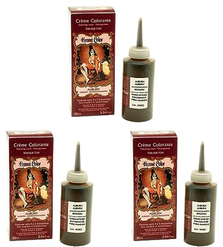 Henne Color Haarfarbe-Creme, dunkelmahagoni, 90 ml (Packung mit 3)