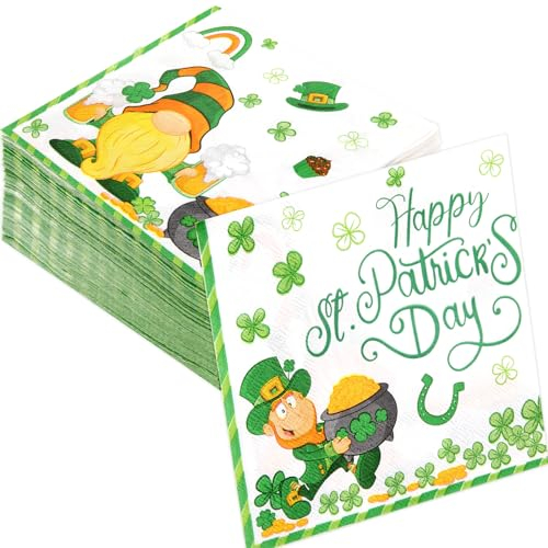 Papierservietten Happy St. Patrick's Day, 100 Stück, Kleeblatt-Design, Einweg-Servietten, Partyzubehör