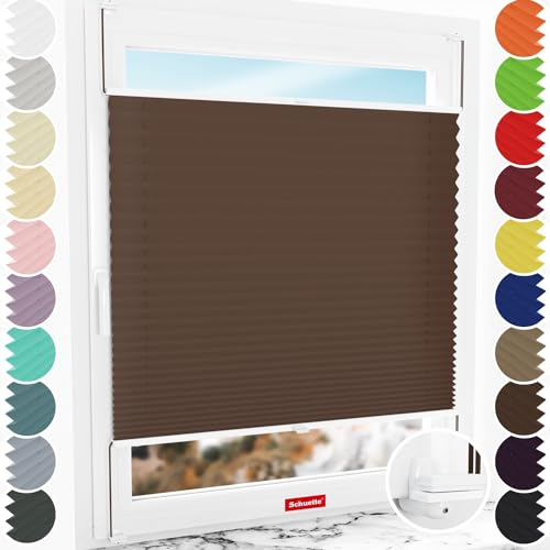 Schuette® Plissee ohne Bohren ● Thermo Kollektion: Toffee (Dunkelbraun) ● 105x150cm (Breite x Höhe) ● Suprafix Faltrollo X Klemmfix Rollo ● Blitzschnelle Montage inkl. Video