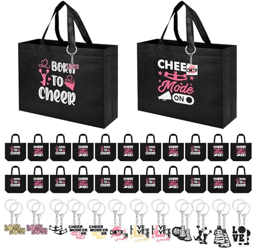 Olgaa 48 PCS Cheerleader Gifts 24 PCS Cheer Bag Portable Cheer Makeup Bag 24 PCS Keychain Cheerleaders Cheerleading Gifts