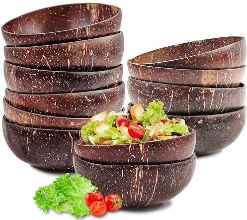 Originalidad 12 Pcs Coconut Shell Bowls,Polished Coconut Bowl,Wooden Salad Acai Bowls Set-Polished With Coconut Oil,Handmade, Natural, Eco Friendly,Vegan Gifts